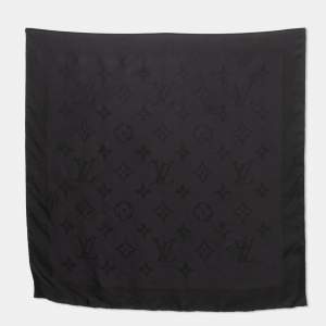 Louis Vuitton Black Monogram Pattern Silk Scarf