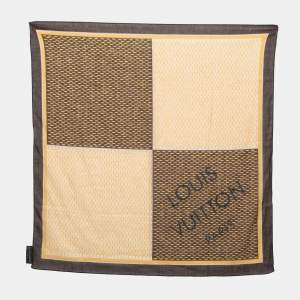 Pre Owned Louis Vuitton Yellow/Brown Damier Azur Print Cotton Bandana Scarf