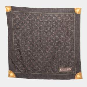 Pre Owned Louis Vuitton Brown Monogram Trunk Print Cotton Scarf