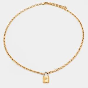 Louis Vuitton Gold Tone Padlock Pendant Necklace