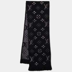Louis Vuitton Black Wool & Silk Logomania Shine Scarf
