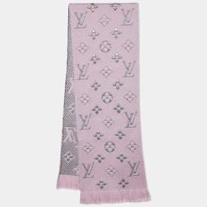 Louis Vuitton Pink Wool & Silk Logomania Shine Scarf