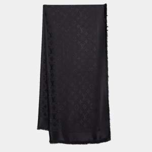Louis Vuitton Black Silk & Wool Classique Monogram Shawl