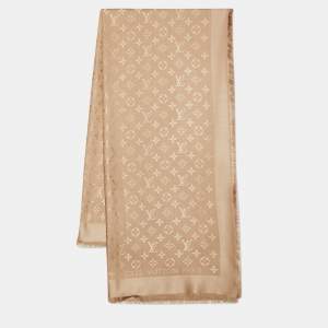 Louis Vuitton Cappucino Brown Monogram Silk & Wool Classique Shawl