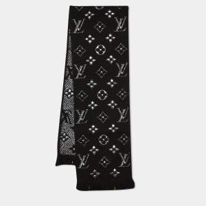 Louis Vuitton Black Silk & Wool Logomania Shine Scarf