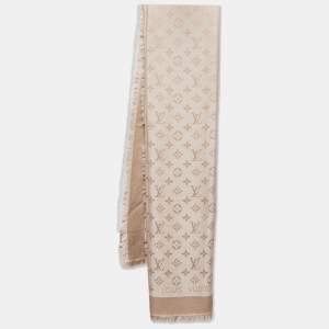 Louis Vuitton Beige Rose Monogram Silk & Wool Denim Shawl