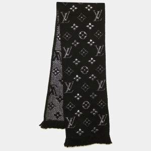 Louis Vuitton Black Wool & Silk Logomania Shine Scarf