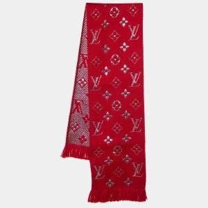 Louis Vuitton Red Logomania Wool & Silk Shine Scarf