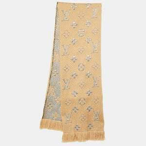 Louis Vuitton Beige Wool & Silk Logomania Shine Scarf