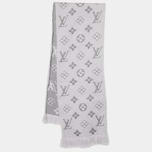 Louis Vuitton Grey Wool & Silk Logomania Scarf