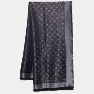 Pre Owned Louis Vuitton Black Logo Monogram Shine Shawl