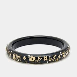 Pre Owned Louis Vuitton Black Resin Gold Tone Monogram Inclusion Bangle Bracelet