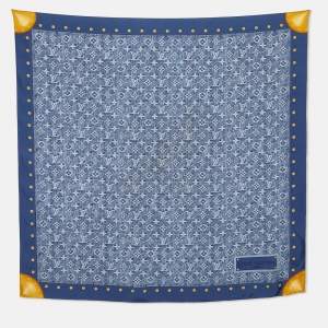Louis Vuitton Blue Monogram Denim Pattern Silk Square Scarf