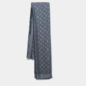 Louis Vuitton Charcoal Grey Silk & Wool Classique Monogram Shawl