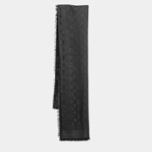 Louis Vuitton Black Wool & Silk Classique Monogram Shawl