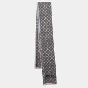 Pre Owned Louis Vuitton Grey/Blue Gradient Wool Monogram Telling Stole
