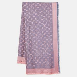 Louis Vuitton Two Tone Logo Monogram Silk & Wool Shawl