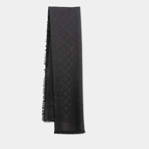 Louis Vuitton Black Wool & Silk Classique Monogram Shawl