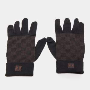 Pre Owned Louis Vuitton Black/Brown Damier Wool Knit Gloves