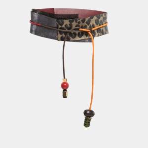 Pre Owned Louis Vuitton Multicolor Leopard Print Leather and Watersnake Wide Tie Belt 