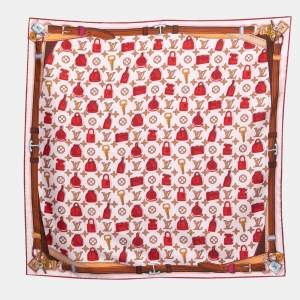Pre Owned Louis Vuitton Rouge Crazy In Lock Print Silk Scarf
