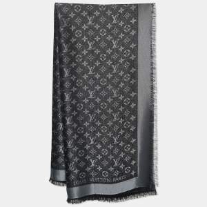 Louis Vuitton Black Silk & Wool Monogram Shine Shawl