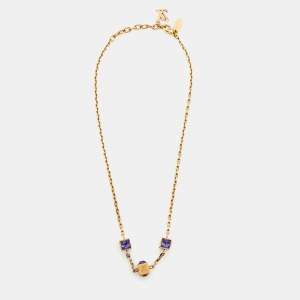 Louis Vuitton Gold Tone Crystal Gamble Station Necklace