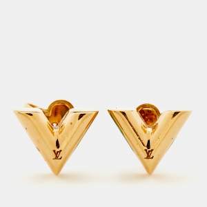 Louis Vuitton Gold Tone Essential V Stud Earrings 