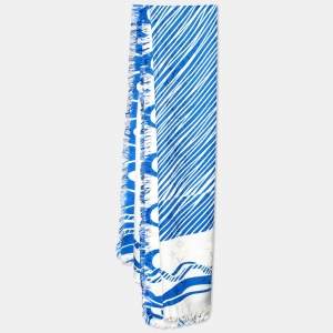 Pre Owned Louis Vuitton Light Grey & Blue Bag Printed Silk & Wool Scarf