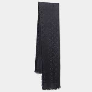 Pre Owned Louis Vuitton Black Silk & Wool Classique Monogram Shawl