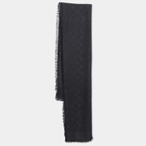 Pre Owned Louis Vuitton Black Silk & Wool Classique Monogram Shawl