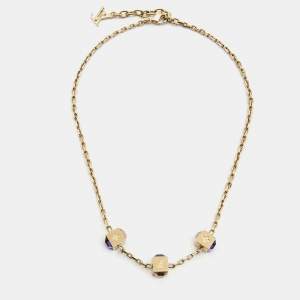 Louis Vuitton Gamble  Crystal Gold Tone Station Necklace