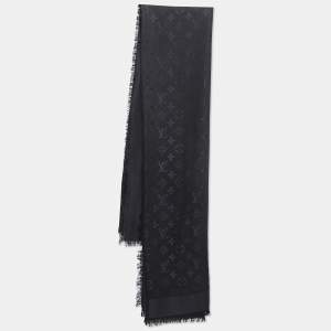 Pre Owned Louis Vuitton Black Silk & Wool Classique Monogram Shawl