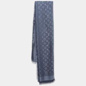 Louis Vuitton Carbon Grey Silk & Wool Classique Monogram Shawl