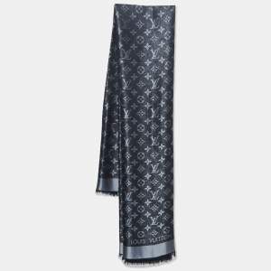 Louis Vuitton Black Silk & Wool Monogram Shine Shawl