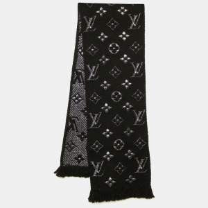 Louis Vuitton Black Wool & Silk Logomania Shine Scarf