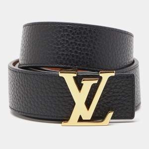 Pre Owned Louis Vuitton Black Leather LV Buckle Belt 85CM