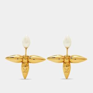 Louis Vuitton Louisette Faux Pearl Gold Tone Earrings 