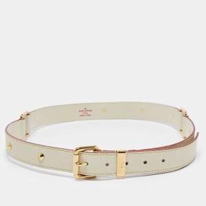 Pre Owned Louis Vuitton Off White Suhail Leather Studded Buckle Belt 90CM