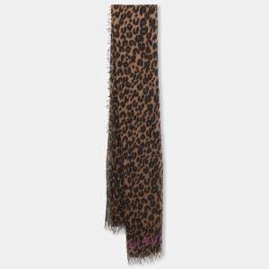 Pre Owned Louis Vuitton Brown Leopard Print Cashmere Blend Stephen Sprouse Graffiti Scarf