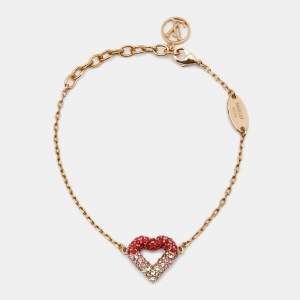 Pre Owned Louis Heart Embellished Crystals Gold Tone Bracelet 