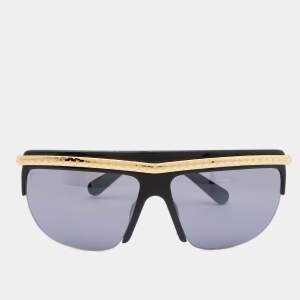 Pre Owned Louis Vuitton Black & Gold/Black Z0952E Rectangle Sunglasses