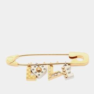 Louis Vuitton Damier 'Love' Crystal  Two Tone Safety Pin Brooch