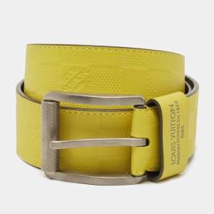 Pre Owned Louis Vuitton Lime Damier Embossed Leather Buckle Belt 90CM