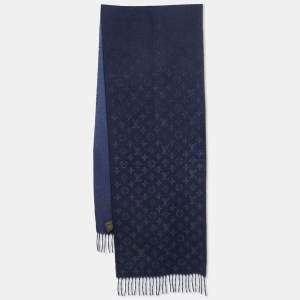 Louis Vuitton Navy Blue Monogram Gradient Cashmere & Wool Scarf