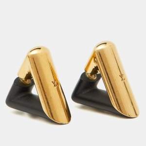 Louis Vuitton V Motif Gold Tone Black Resin Magnetic Earrings