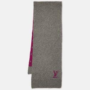 Louis Vuitton Grey/Purple Monogram Cashmere Blend Reversible Muffler