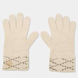 Louis Vuitton Cream Wool Blend Knit Gloves 