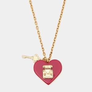 Louis Vuitton Fuchsia Lock Me Heart Resin Gold Tone Necklace