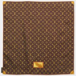 Louis Vuitton Brown Iventeur Monogram Print Silk Square Scarf